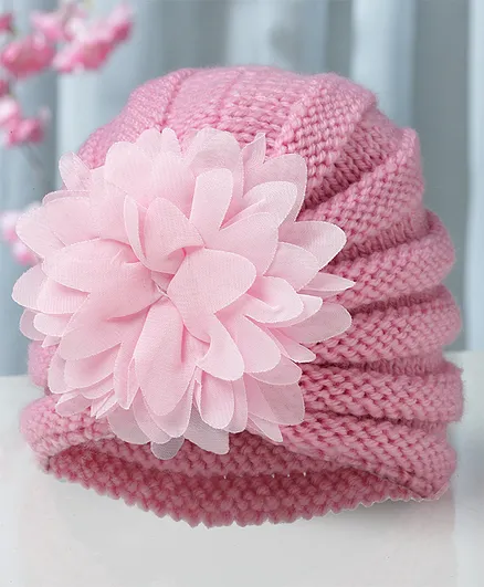 Babymoon Knitted Flower Design Cap -Pink