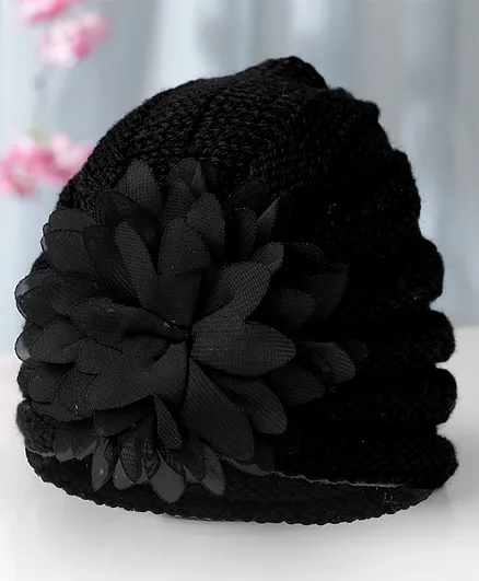 Babymoon Knitted Flower Design Cap -Black