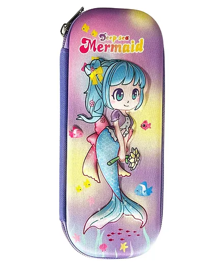 Kids Mandi Star Blue Mermaid Design 3D EVA Pencil Case with Mesh Compartment - (Color May Vary)