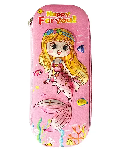 Kids Mandi Star Pink Mermaid Design 3D EVA Pencil Case with Mesh Compartment (Color May vary)