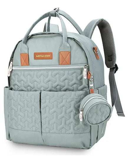 Little Story Quilted Diaper Backpack with Pacifier Bag and Stroller Hooks - Green