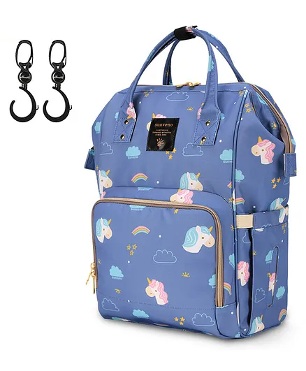 Sunveno Diaper Bag with Stroller Hooks XL Unicorn Print - Blue