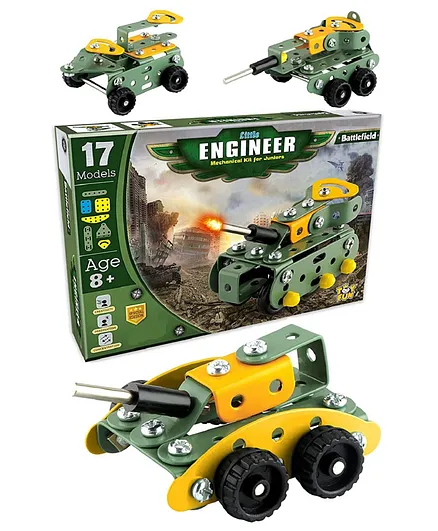 Enorme Little Engineer Building Construction Battlefield Vehicles Learning Mechanical Kit For Kids Green & Yellow- 26 Pieces