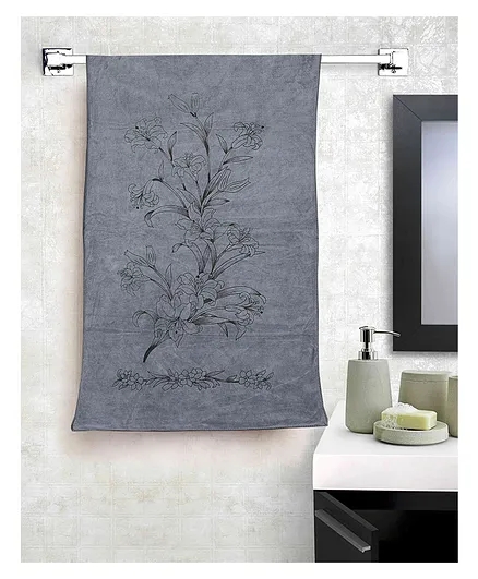 JARS Collections 100% Microfiber Very Soft Floral Print Baby Bath Towel -Grey