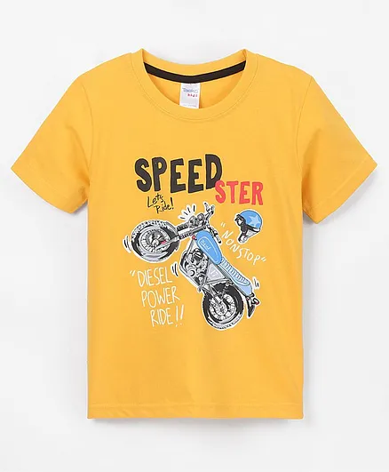 Taeko Single Jersey T-Shirt Half Sleeves Bike Print - Yellow