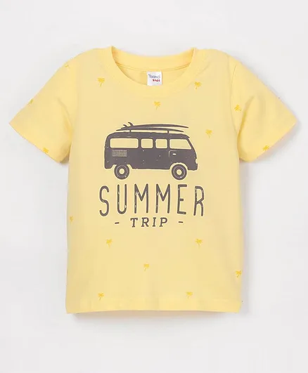 Taeko Single Jersey T-shirt Half Sleeves Summer Print - Yellow