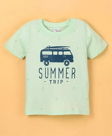 Taeko Single Jersey T-shirt Half Sleeves Summer Print - Green