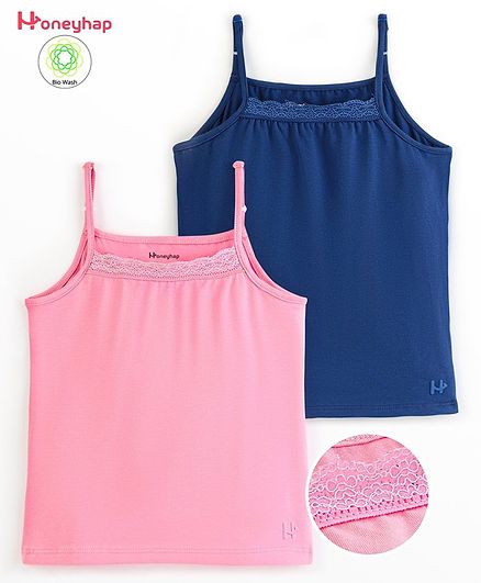 Honeyhap Premium Cotton Super Soft & Stretch Solid Set Of Slips With Bio Finish Pack of 2 - Candy Pink & Limoges