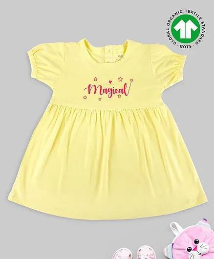 Kidbea Bamboo Soft Fabric Short Sleeves Magical Star Printed Fit & Flare Dress - Yellow
