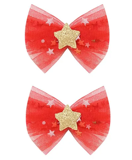 Aye Candy Set Of 2 Star Tulle Bows Alligator Hair Clips - Red