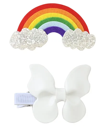 Aye Candy Set Of 2 Rainbow & Butterfly Alligator Hair Clips -White