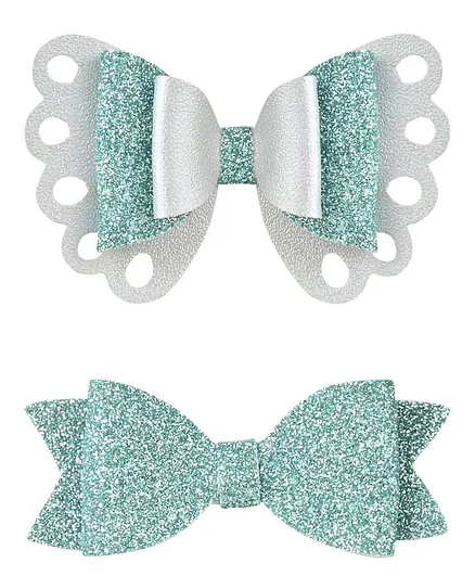 Aye Candy Set Of 2 Butterfly Design Bow And Slider Glitter Alligator Hair Clips - Teal Blue