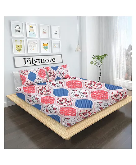 Filymore Floral Printed Double Bedsheet With 2 Pillow Cover - Cream