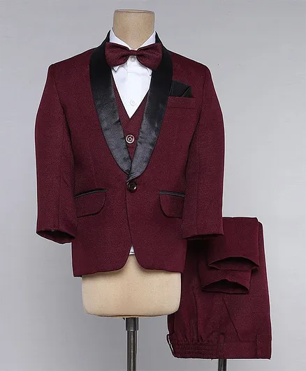 Jeet Ethnics Full Sleeves Solid 5 Piece Coat Suit - Maroon