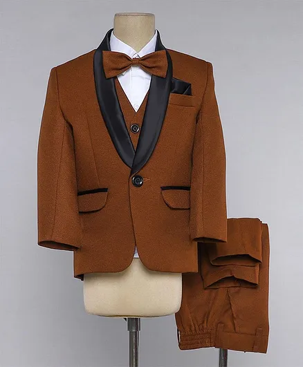 Jeet Ethnics Full Sleeves Solid 5 Piece Coat Suit - Brown
