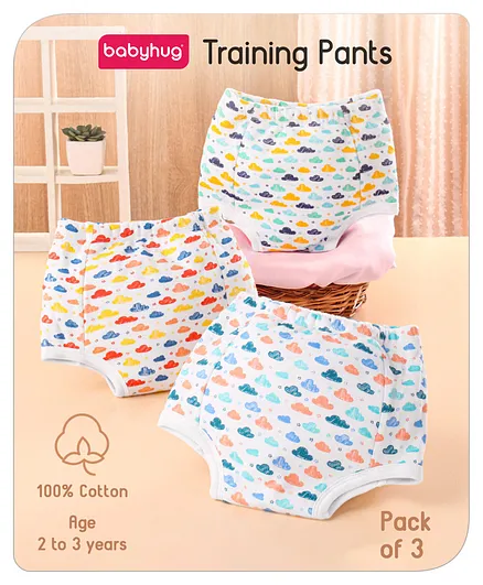 Babyhug 100% Cotton Padded Underwear Diapers Pack of 3 Size 2 Cloud Print - Multicolour