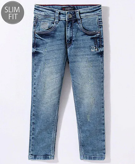 Ruff Full Length Washed Denim Jeans - Blue