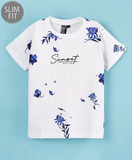 Ruff Half Sleeves Lycra Knit Slim Fit T-Shirt Text Print- White