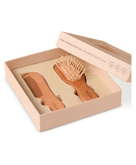 Maate Baby Wooden Beechwood Comb & Hair Brush Set - Brown