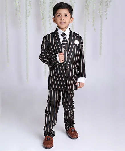 KID1 Full Sleeves Double Striped 5 Piece Party Suit Set - Brown & Black