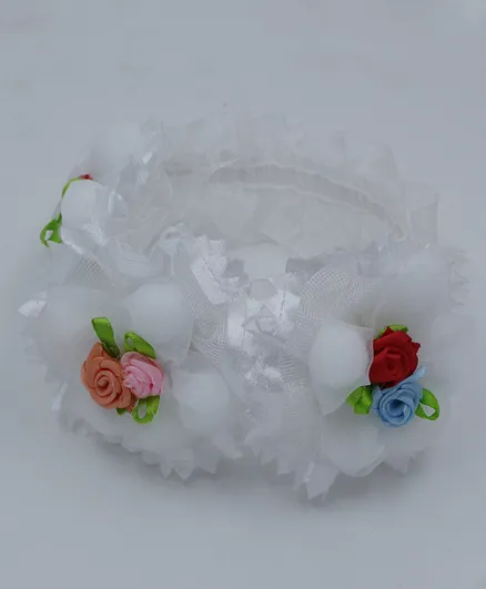 Pihoo Pom Pom Detail Flower Rosette Applique Headband -  White