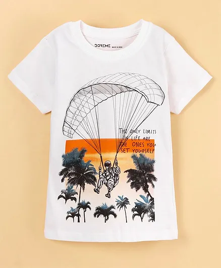 Doreme Cotton Half Sleeves Parachute Print T-Shirt - White