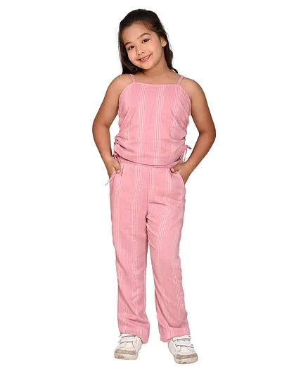 Lilpicks Couture Sleeveless Striped Top With Pant Set - Pink