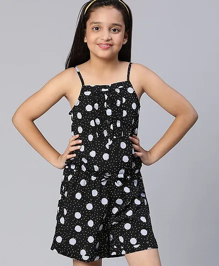 Oxolloxo Sleeveless All Over Polka Dot Printed Jumpsuit - Black