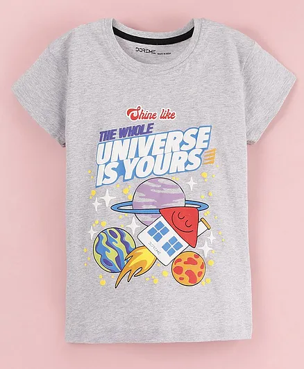 Doreme Single Jersey Half Sleeves Top Planet Print- Grey Online in India,  Buy at Best Price from 13259686