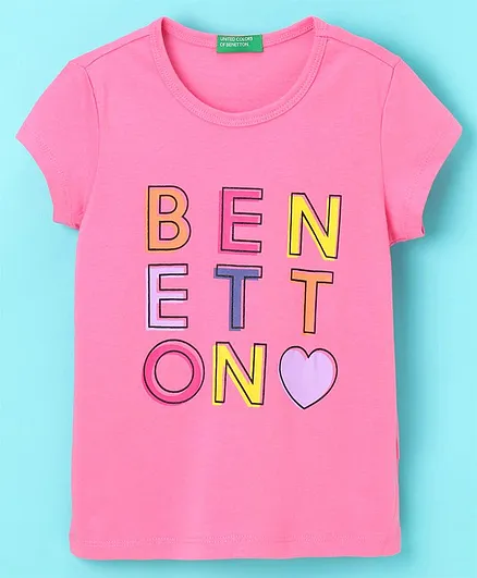 UCB Cotton Half Sleeves T-Shirt Text Print - Pink