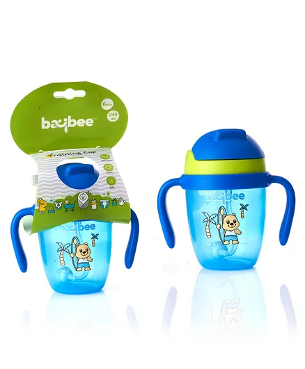 Baybee Baby Feeding Sipper Bottle with Anti Spill Sippy Cup with Soft Silicone Straw & Non Toxic Feeding Bottle for Baby Blue - 240 ml