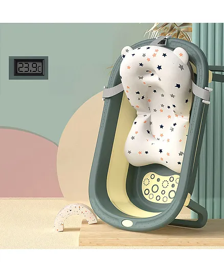 Babyhug Foldable Bathtub with Cushion and Inbuilt Thermometer - Green