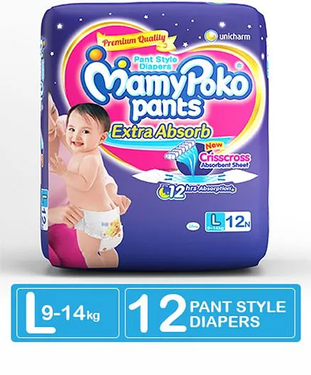 MamyPoko Extra Absorb Pant Style Diapers Large - 12 Pieces