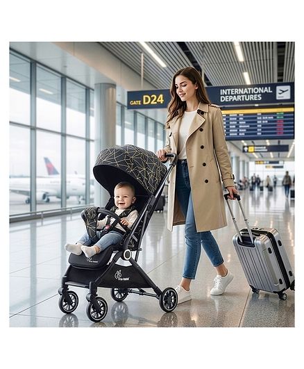 R for Rabbit Pocket Air Stroller Baby Stroller|Portable Travel Friendly Pre Installed Stroller & Pram for Newborn Baby Boys & Girls of Age 0 to 3 Years (Black)