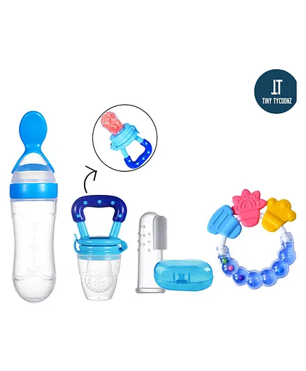 Tiny Tycoonz Combo of Silicone Squeezy Food Feeder Set - Blue