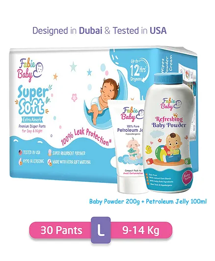 Fabie Baby Potty Time Combo Diaper Large 30 pieces Petroleum Anti Rash Jelly 100 ml & Baby Powder 200g