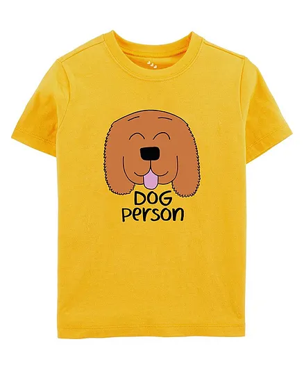 Zeezeezoo Half Sleeves Dog Person Printed Tee - Yellow