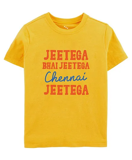 Zeezeezoo Half Sleeves Cricket Theme Jeetega Bhai Jeetega Chennai Jeetega Printed Tee - Yellow