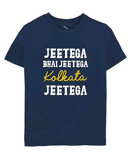 Zeezeezoo Half Sleeves Cricket Theme Jeetega Bhai Jeetega Kolkata Jeetega Printed Tee - Navy Blue