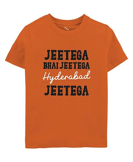 Zeezeezoo Half Sleeves Cricket Theme Jeetega Bhai Jeetega Hyderabad Jeetega Printed Tee - Orange