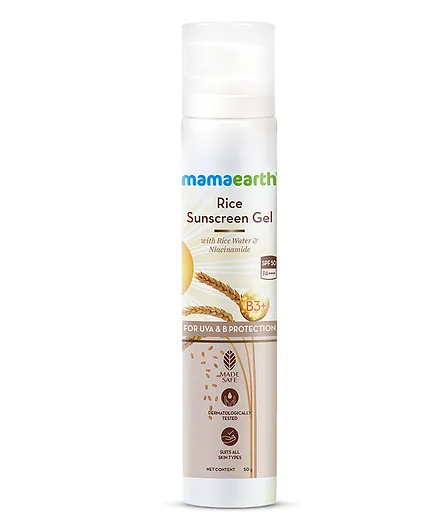 Mamaearth Rice Sunscreen Gel With SPF 50 Gel with Rice Water & Niacinamide for UVA With UVB Protection PA+++ - 50 g