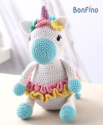 Bonfino Crochet Unicorn Toy- Blue & White