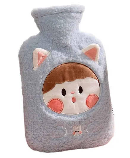 FunBlast Cartoon Design Hot Water Bag with Soft Cover 1000 ml - Sky Blue