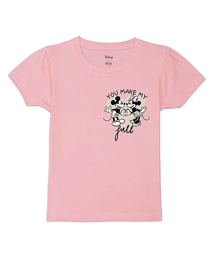 Disney By Wear Your Mind Mickey & Friends Featuring Half Sleeves  Mickey & Minnie Mouse With Heart Printed Tee - Pink