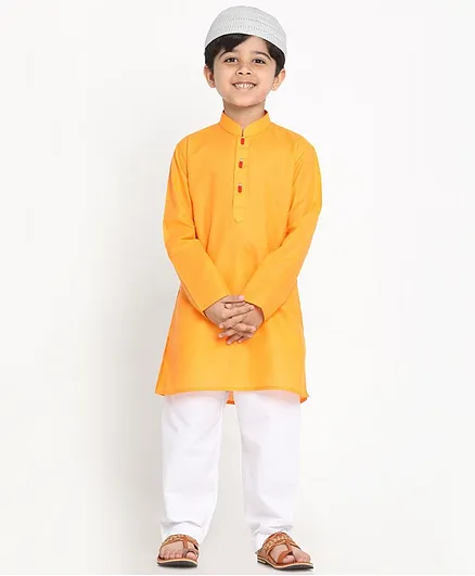 JBN Creation Eid Special Full Sleeves Solid  Kurta Patiala With Cap Set - Orange and White