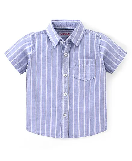 Babyhug Cotton Woven Half Sleeves Regular Collar Striped Shirt - Blue