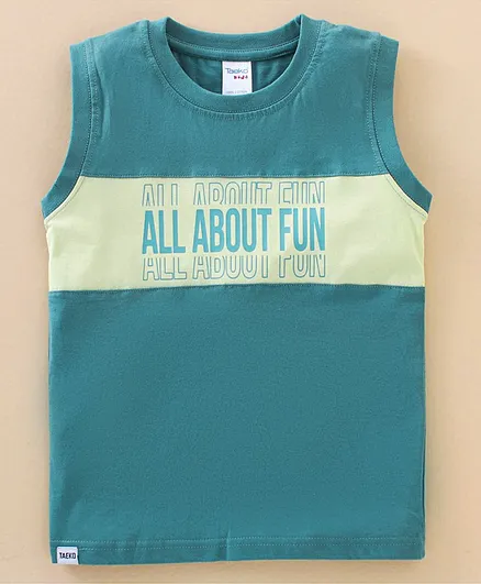 Taeko Single Jersey Sleeveless T-Shirt All About Fun Print - Blue