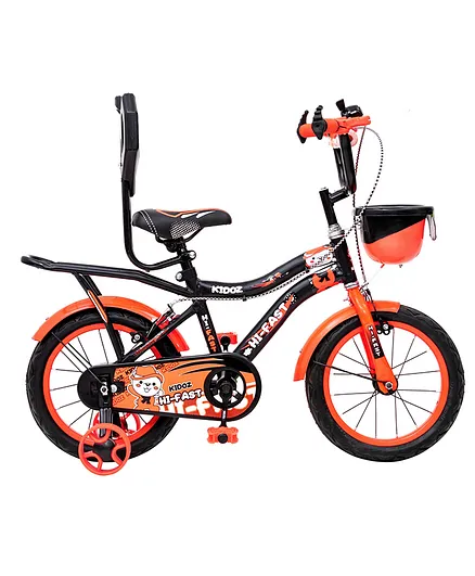 Hi-Fast 16T Bicycle with Storage Basket and Training Wheels - Orange