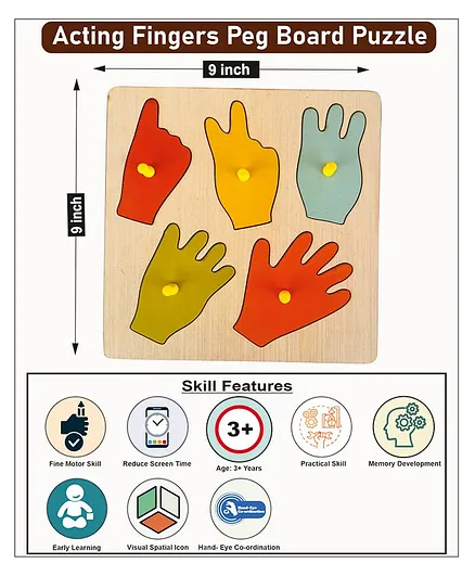 WISSEN Acting Finger Peg Board Puzzle Multicolor - 5 Pieces