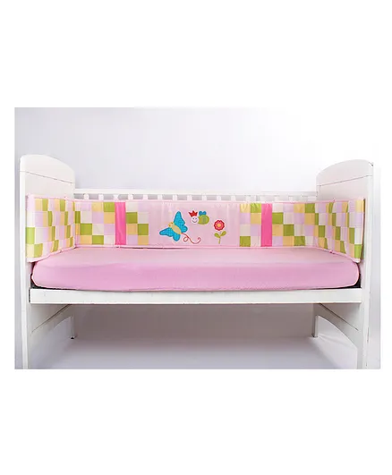 Blooming Buds Garden Daisy Theme Printed Full Cot Side Cover Bumper - Pink